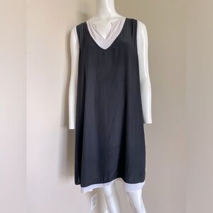 Lola & Sophie Layered Black White Mini Dress Sleeveless V-neck Size Large